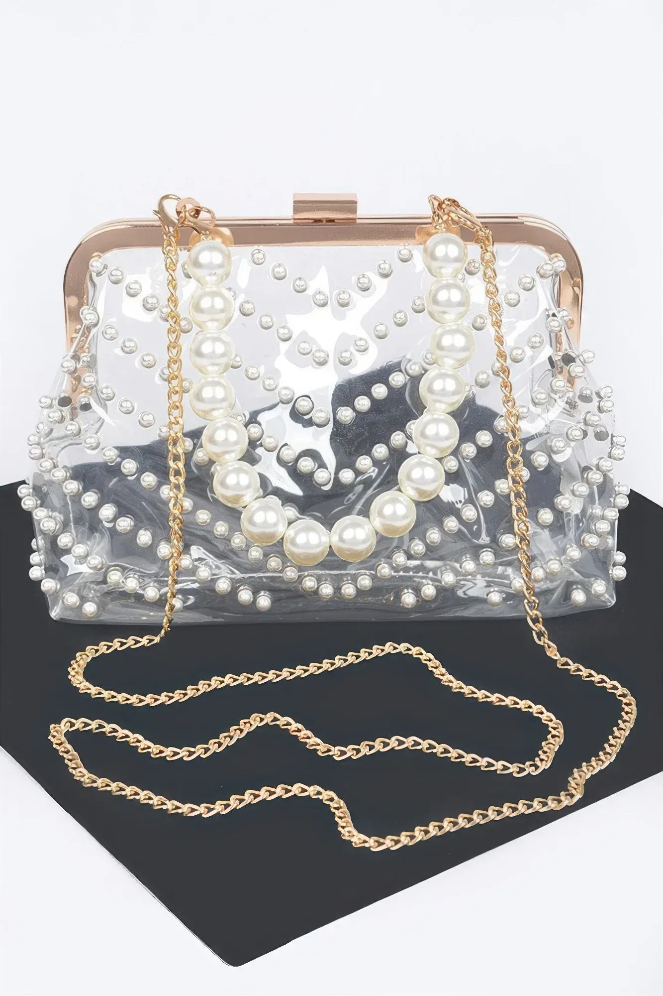 Stone Studded Transparent Clutch | Mixtshop LLC Main image