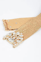 Multi Stone Metallic Straw Stretch Belt | Mixtshop LLC