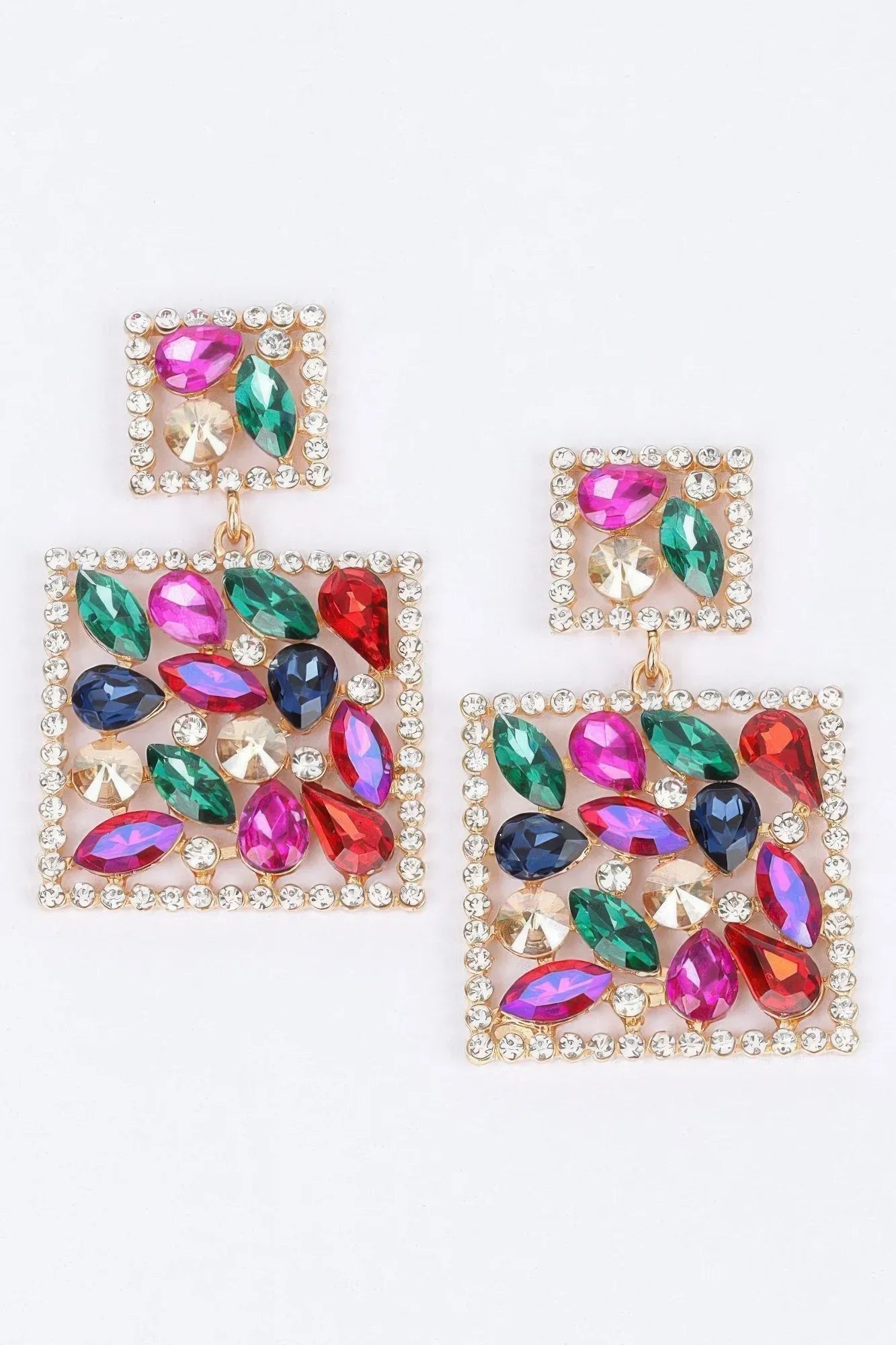 Square Dangle Rhinestone Earring | Mixtshop LLC Main image