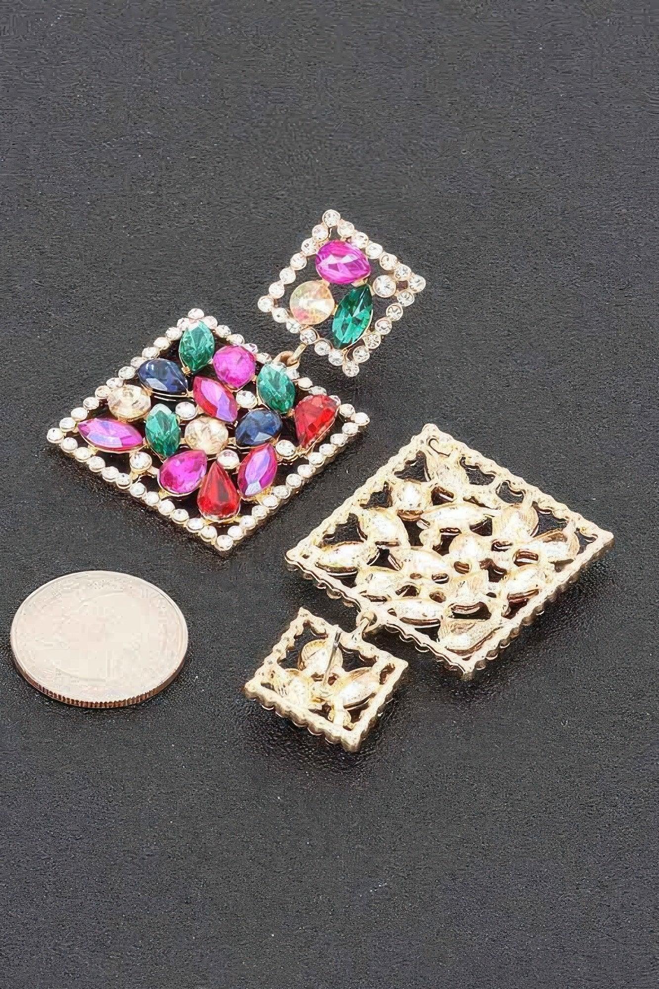 Square Dangle Rhinestone Earring Secondary image