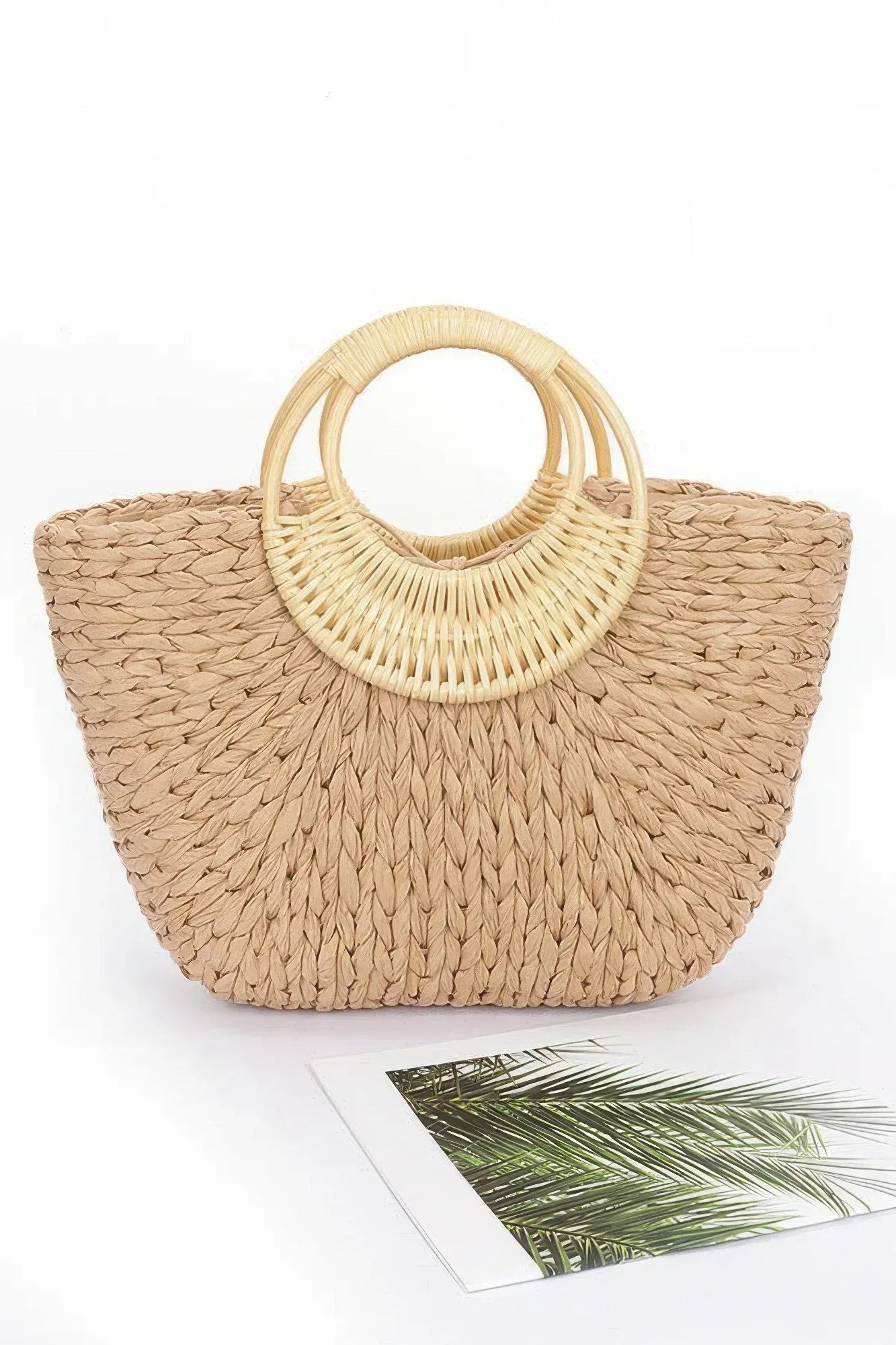 Faux Straw Bamboo Handle Tote Bag | Mixtshop LLC Main image
