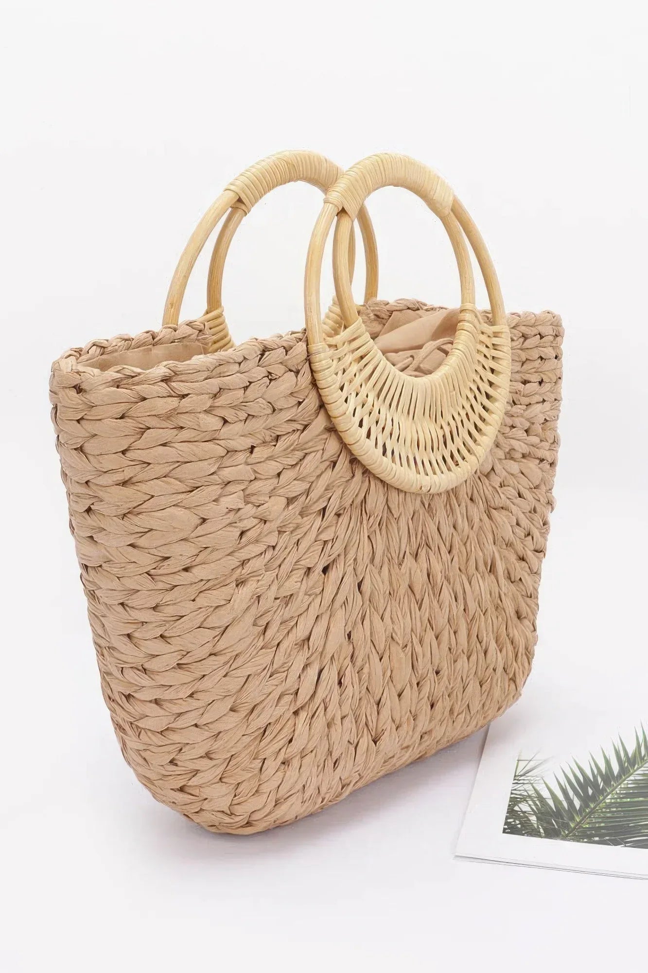 Faux Straw Bamboo Handle Tote Bag Secondary image