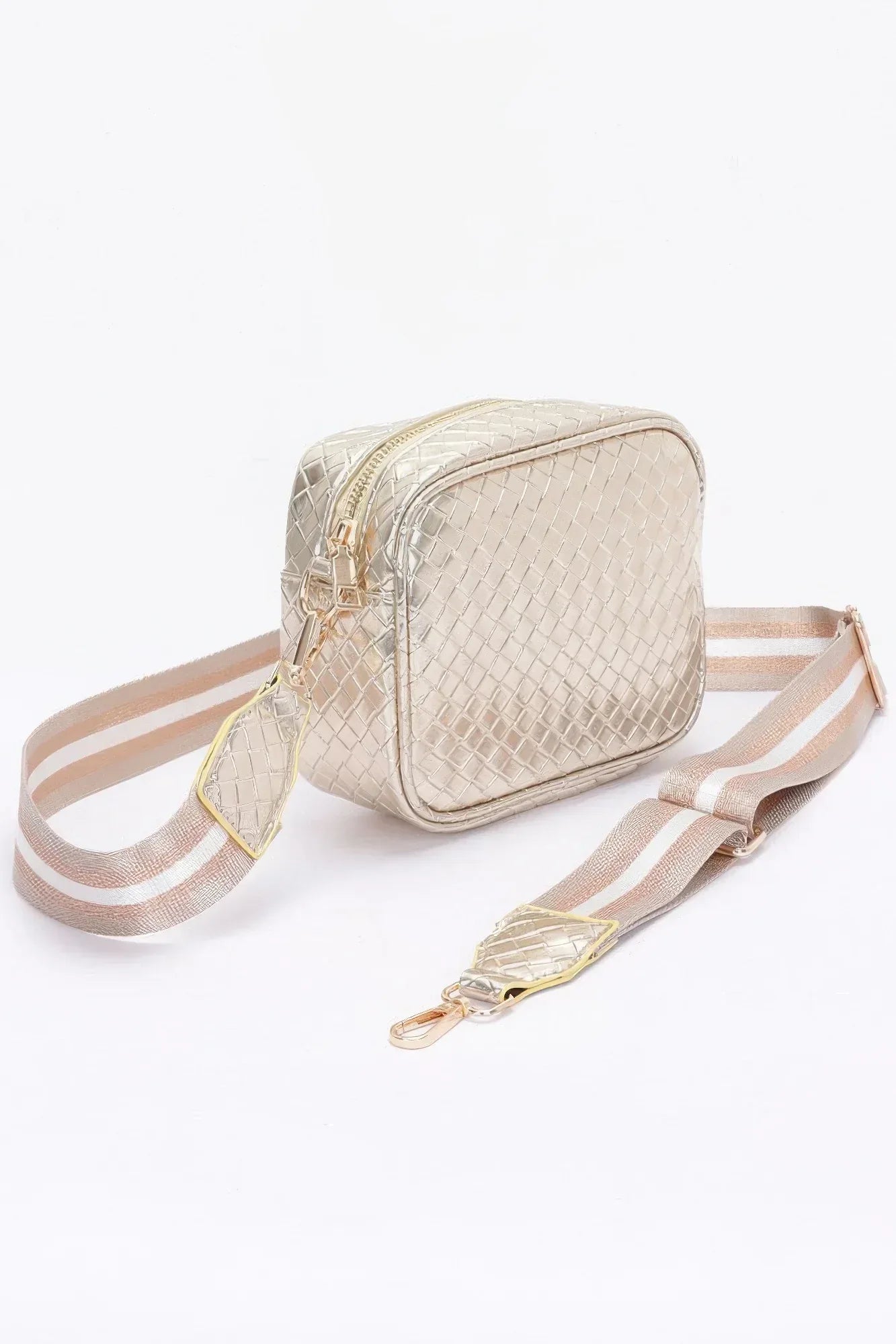 Metallic Embossed Faux Leather Camera Bag W/strap Secondary image