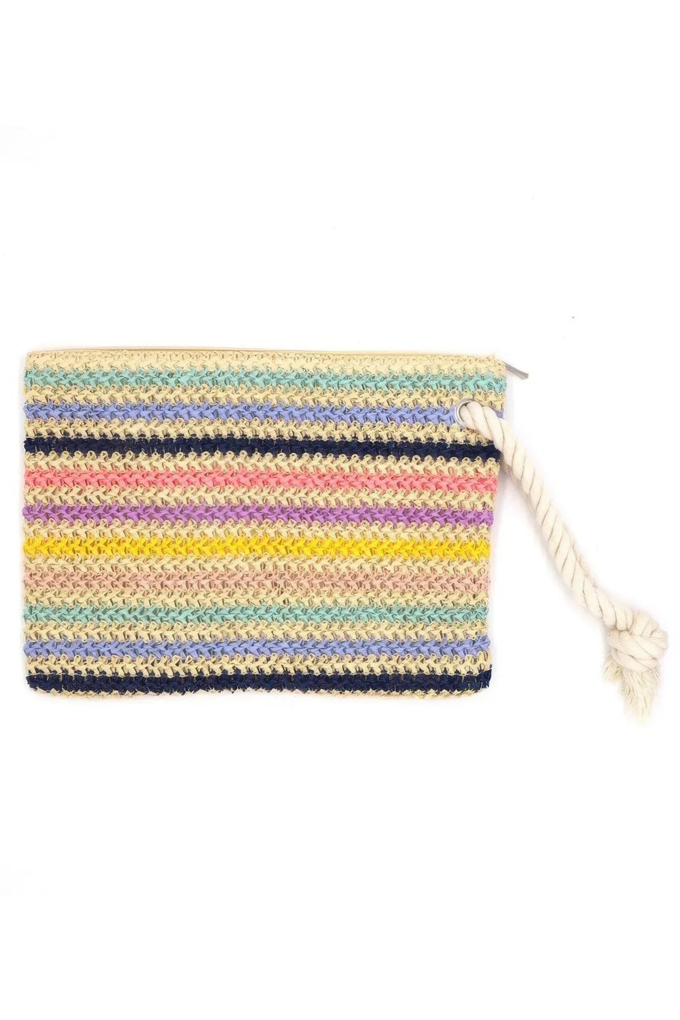 Rope Handle Multicolor Striped Straw Crochet Pouch Secondary image