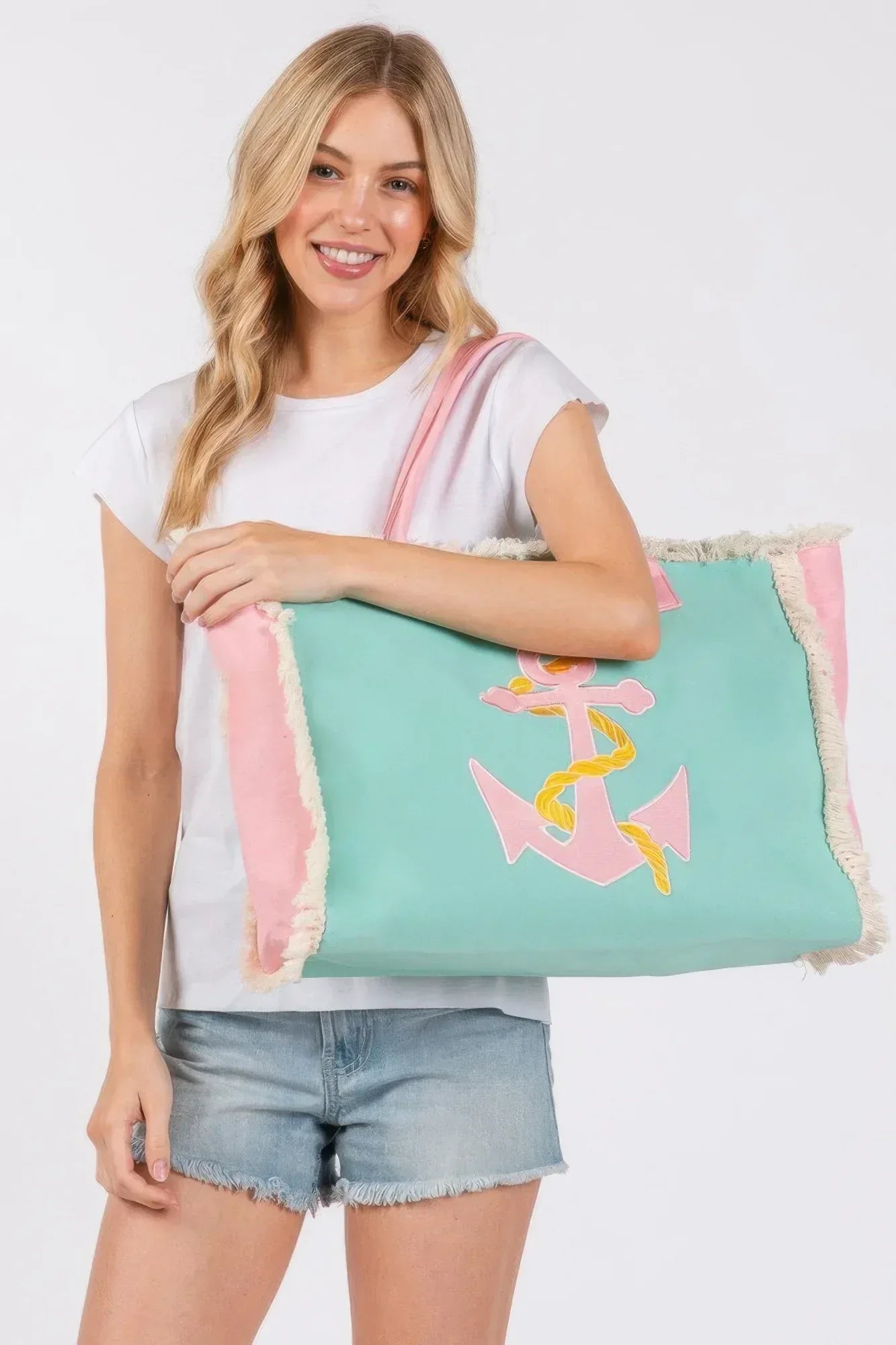 Embroidered Anchor Patch Fringe Tote Bag | Mixtshop LLC Main image
