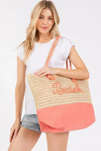 Color Sewn Rope Beach Letter And Strap Crochet Fabric Tote | Mixtshop LLC