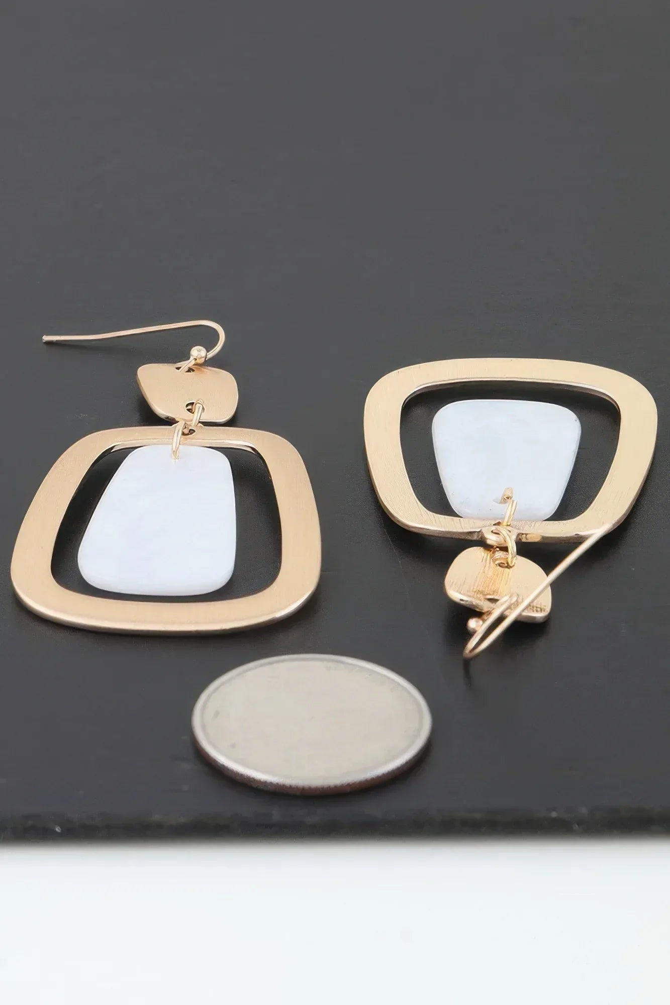 Modern Stone Frame Drop Earrings Secondary image