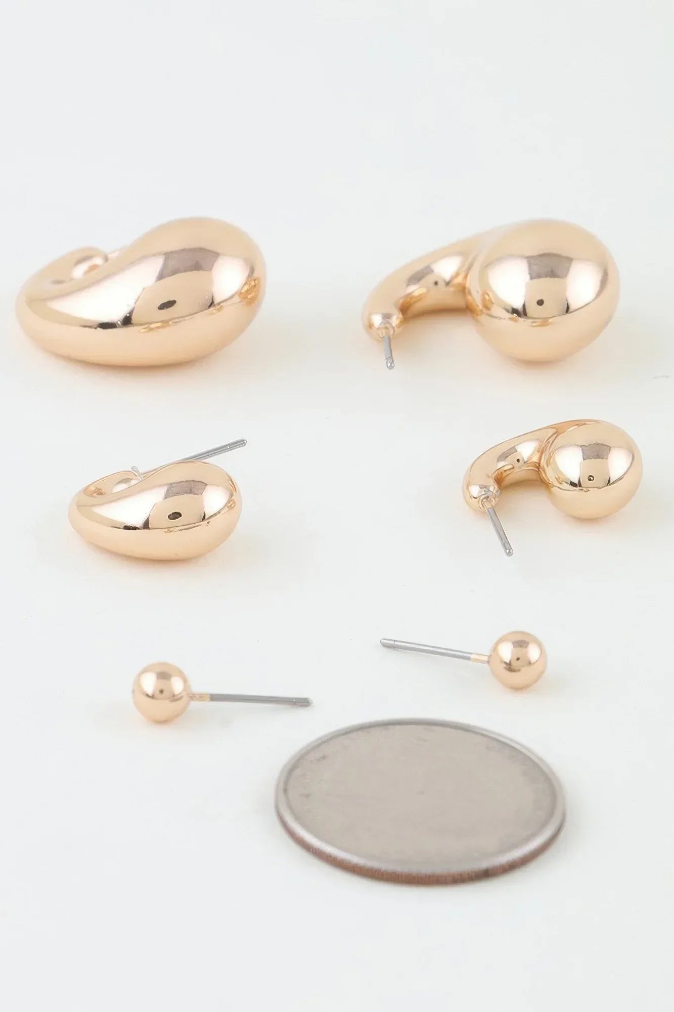 Triple Shiny Hoop N Bead Earrings Set | Mixtshop LLC