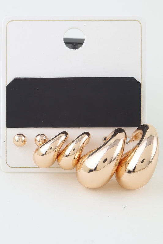Triple Shiny Hoop N Bead Earrings Set | Mixtshop LLC