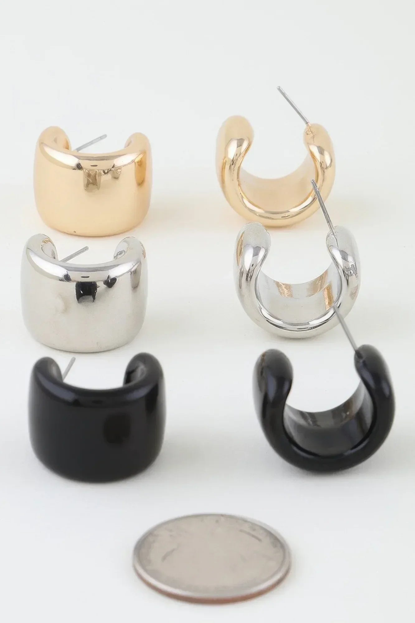 Multi Shiny Wide Hoop Earrings Set | Mixtshop LLC Main image