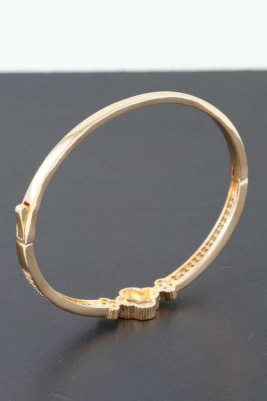 Gold Plated Pearl And Cz Pave Clover Bangle Bracelet | Mixtshop LLC