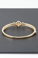Gold Plated Pearl And Cz Pave Clover Bangle Bracelet | Mixtshop LLC