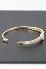 Gold Plated Pearl And Cz Pave Clover Bangle Bracelet | Mixtshop LLC