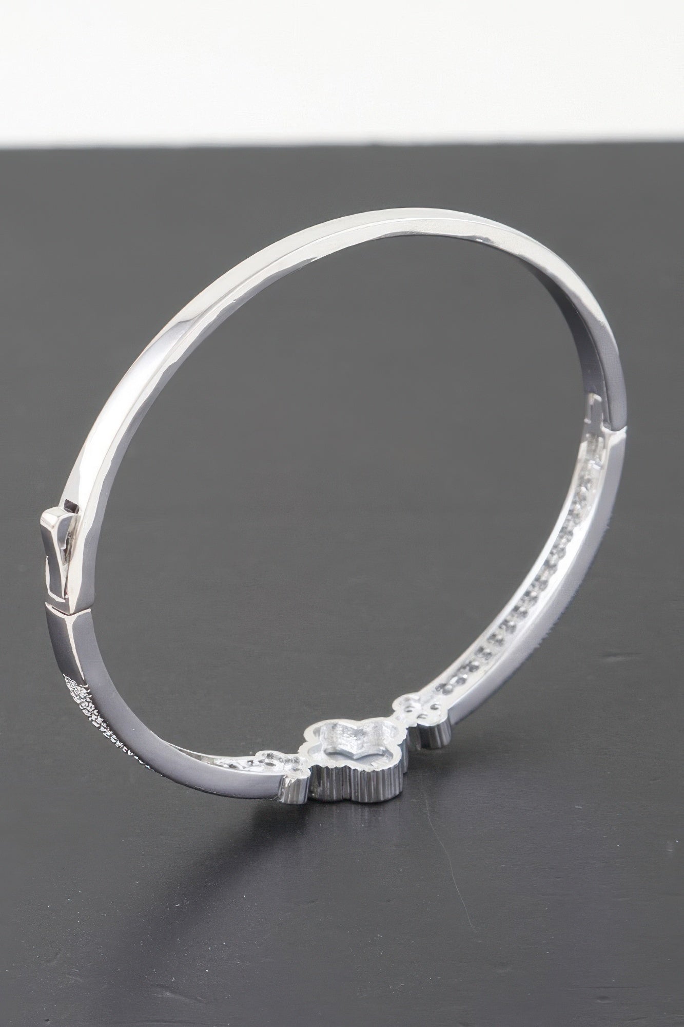Gold Plated Pearl And Cz Pave Clover Bangle Bracelet | Mixtshop LLC