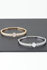 Gold Plated Pearl And Cz Pave Clover Bangle Bracelet | Mixtshop LLC