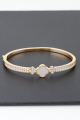 Gold Plated Pearl And Cz Pave Clover Bangle Bracelet | Mixtshop LLC