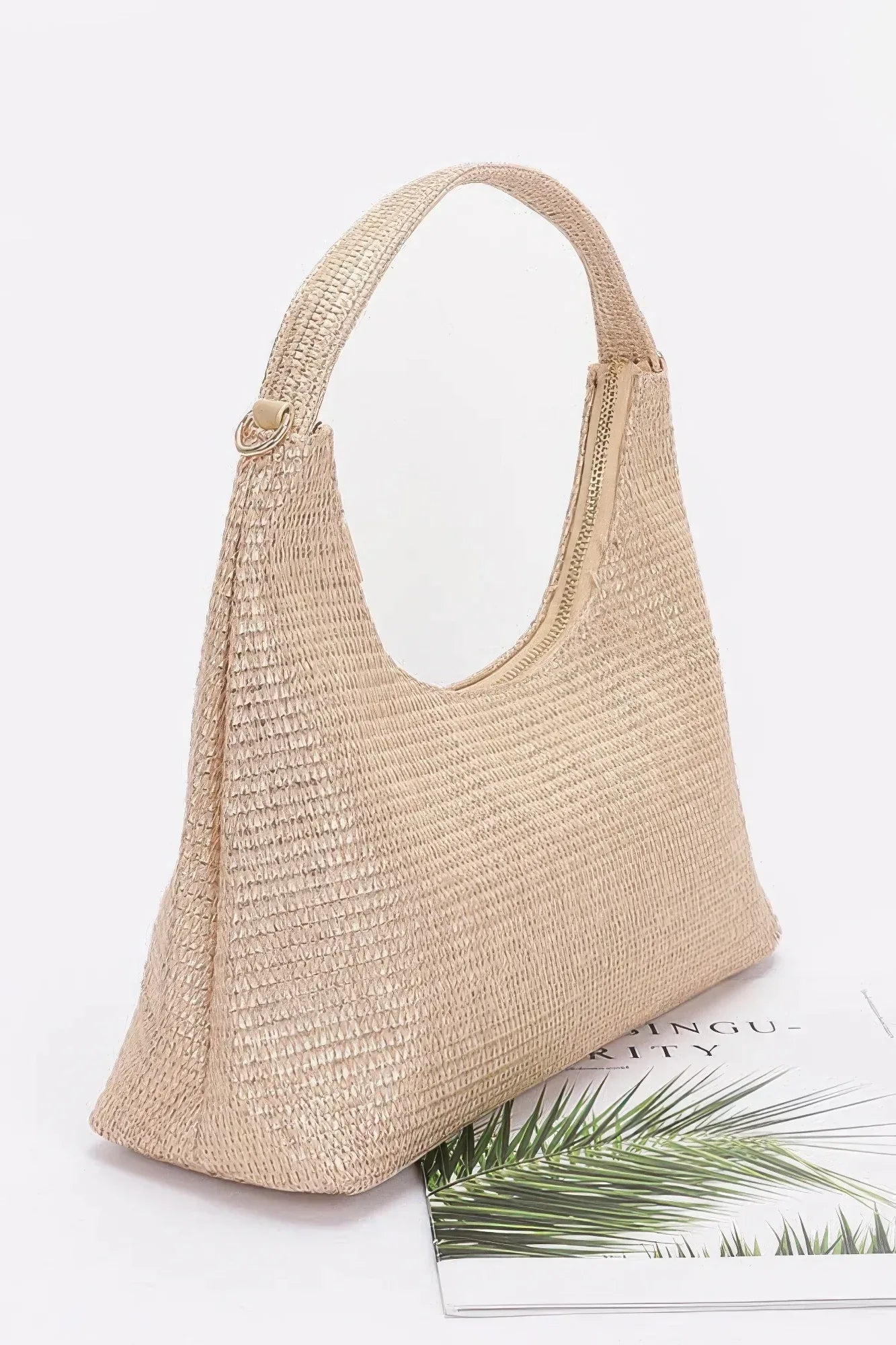 Metallic Faux Straw Hobo Bag Secondary image