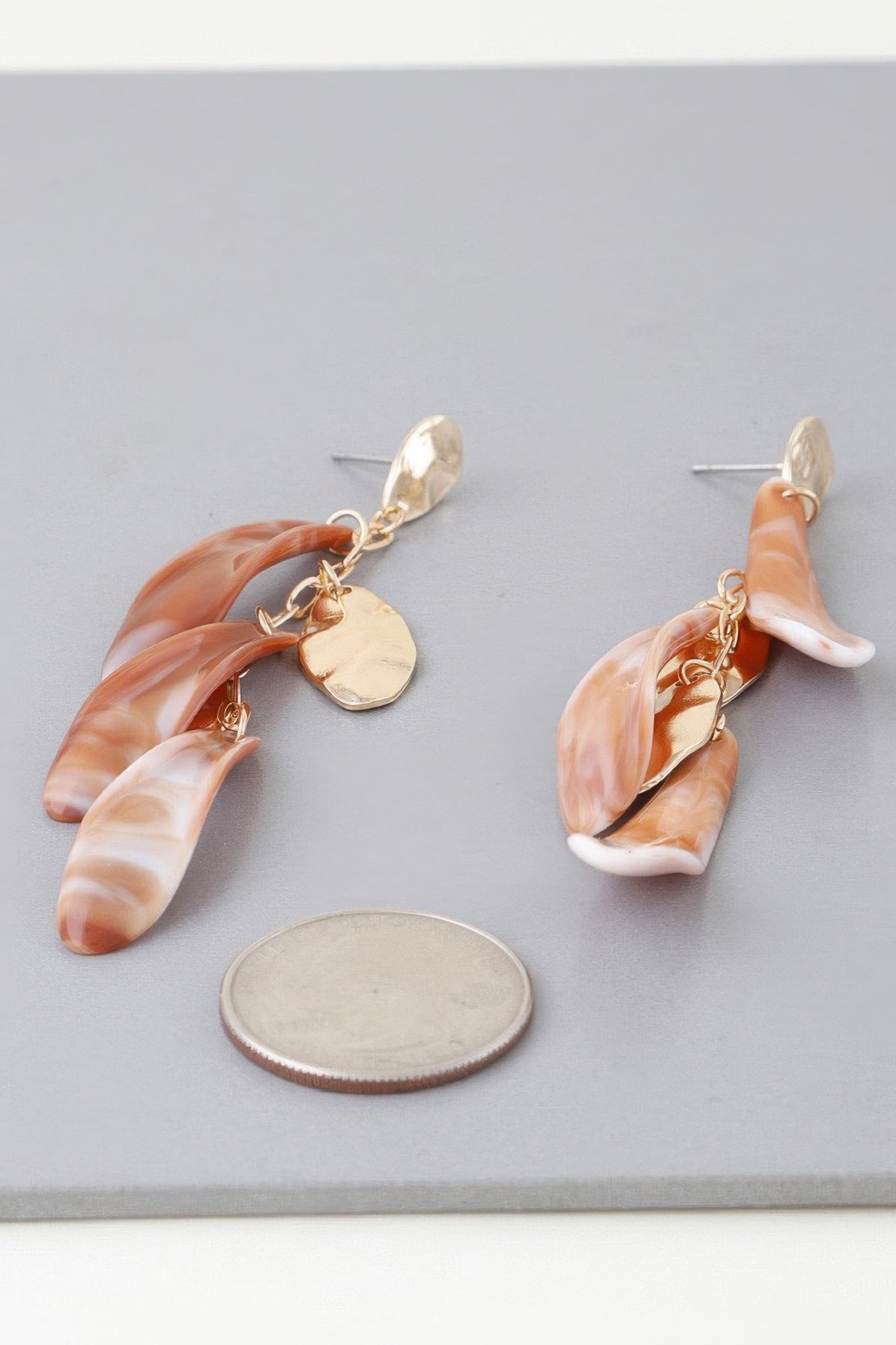 Shiny Marble Feather Drop Earrings | Mixtshop LLC