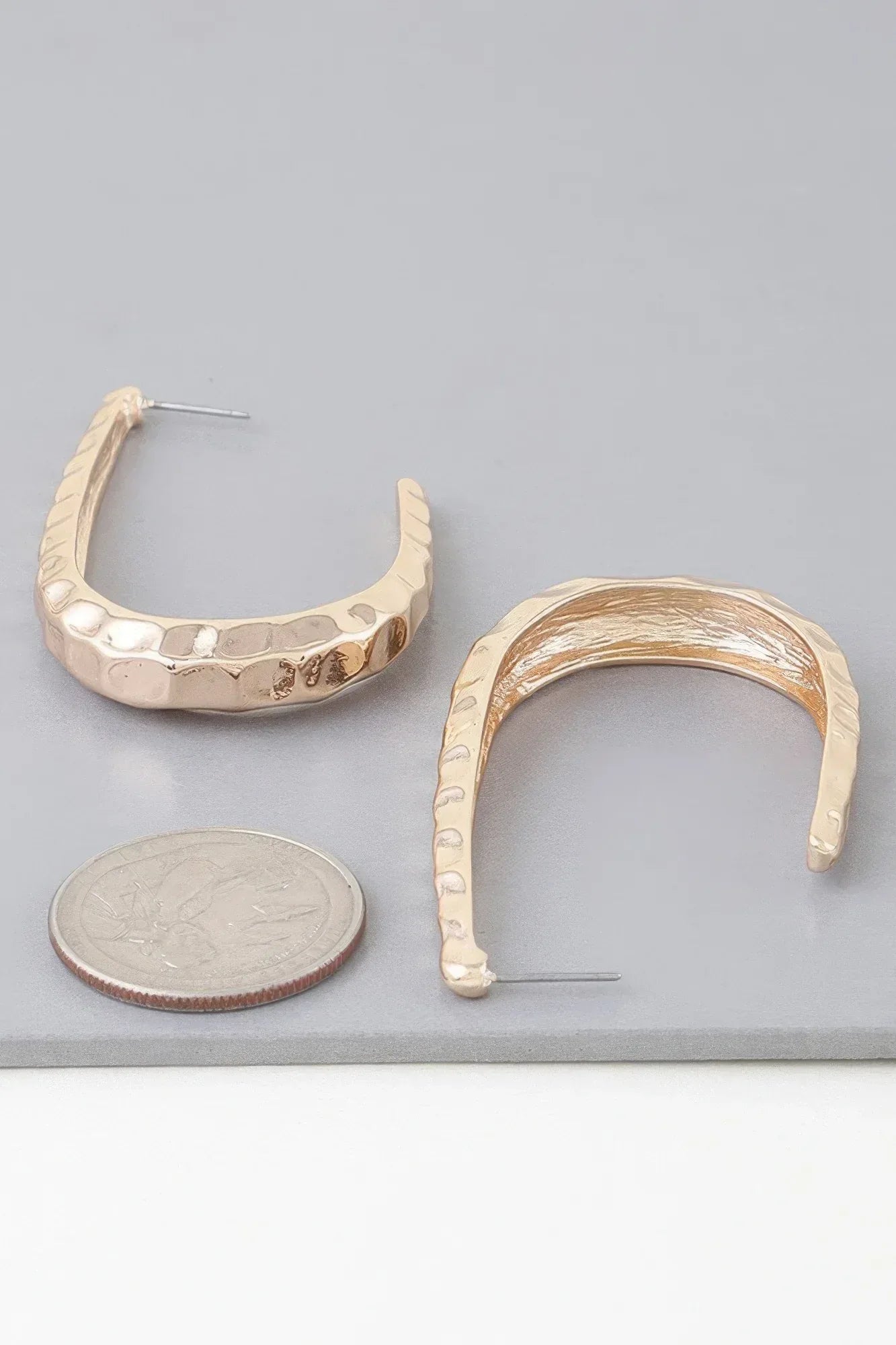 Hammered Open Oval Hoop Earrings Secondary image