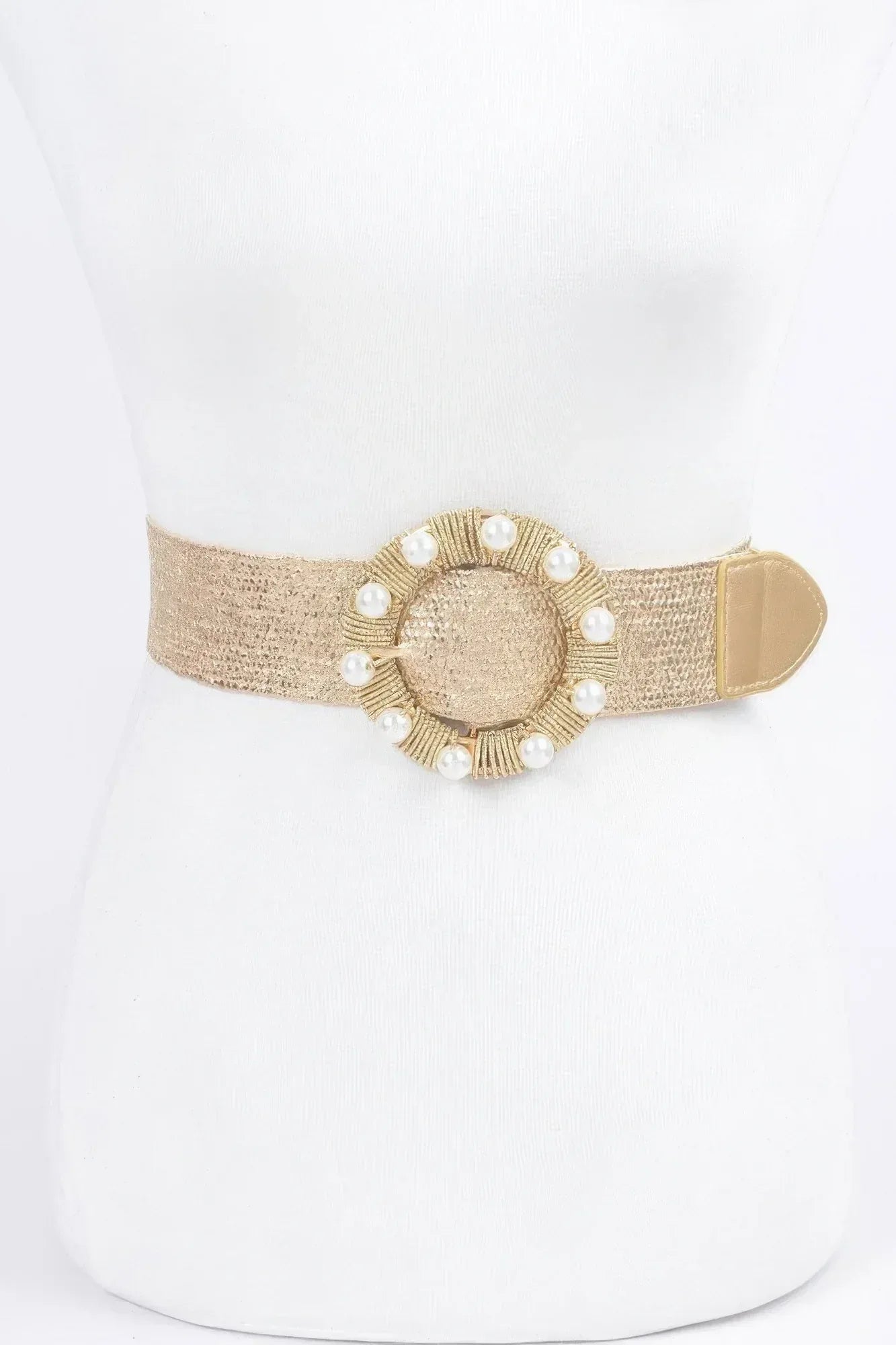 Metallic Stretch Belt W/pearl Metal Bucklt | Mixtshop LLC Main image