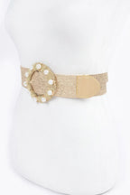 Metallic Stretch Belt W/pearl Metal Bucklt | Mixtshop LLC