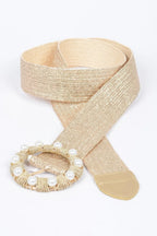 Metallic Stretch Belt W/pearl Metal Bucklt | Mixtshop LLC