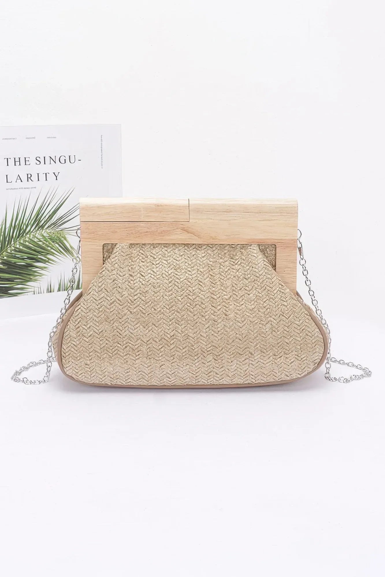 Faux Straw Wood Frame Clutch | Mixtshop LLC Main image