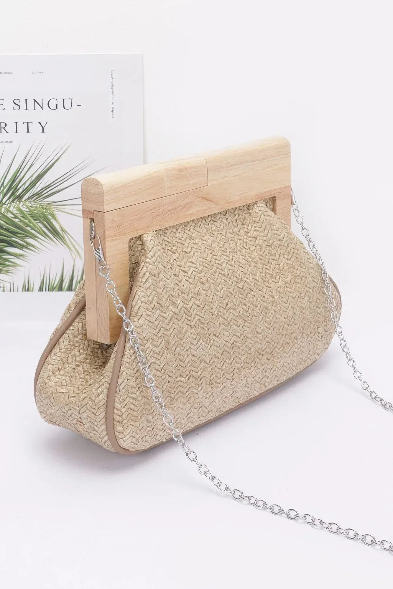 Faux Straw Wood Frame Clutch Secondary image