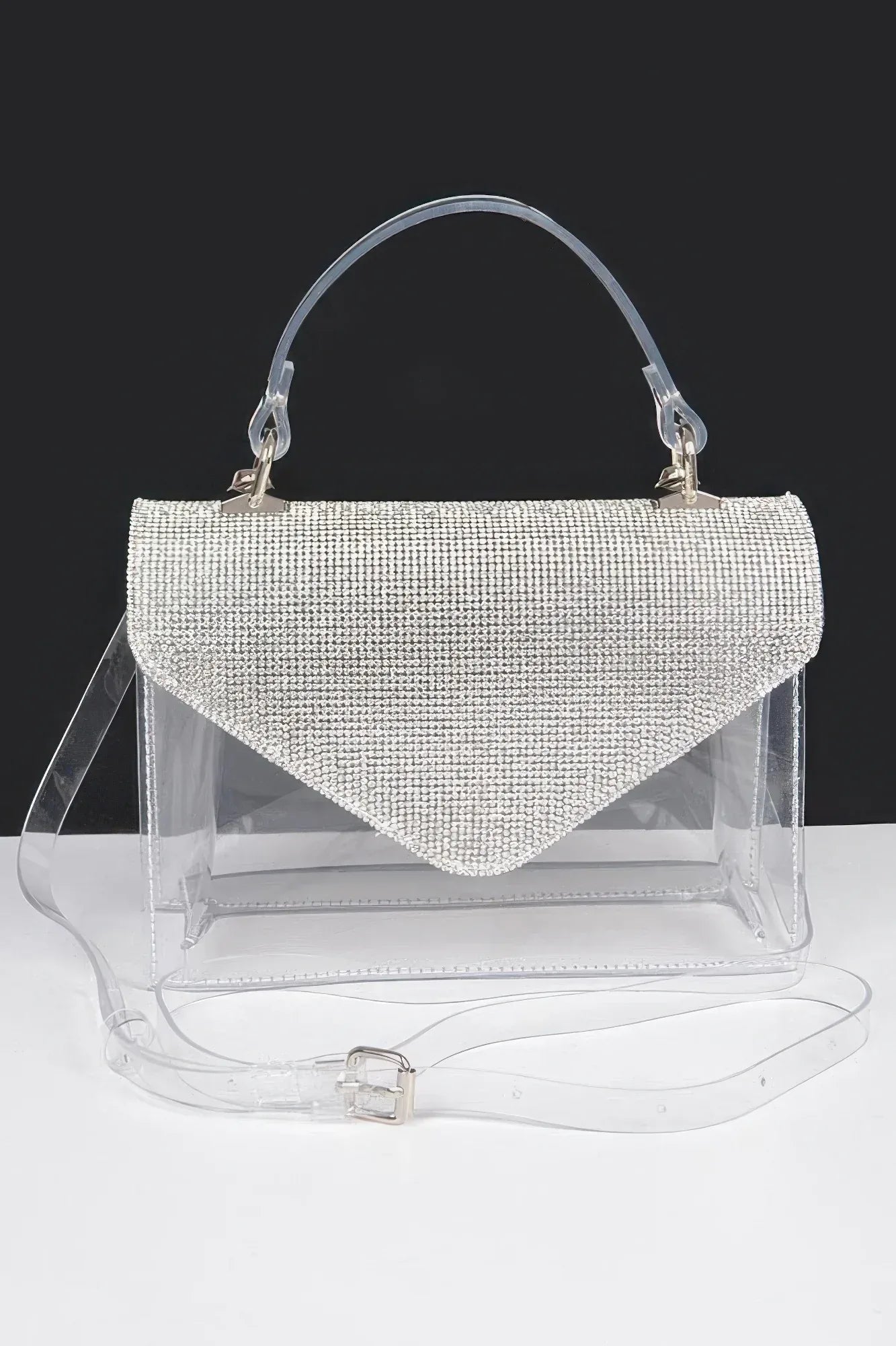 Transparent Rhinestone Top Handle Flap Bag | Mixtshop LLC Main image