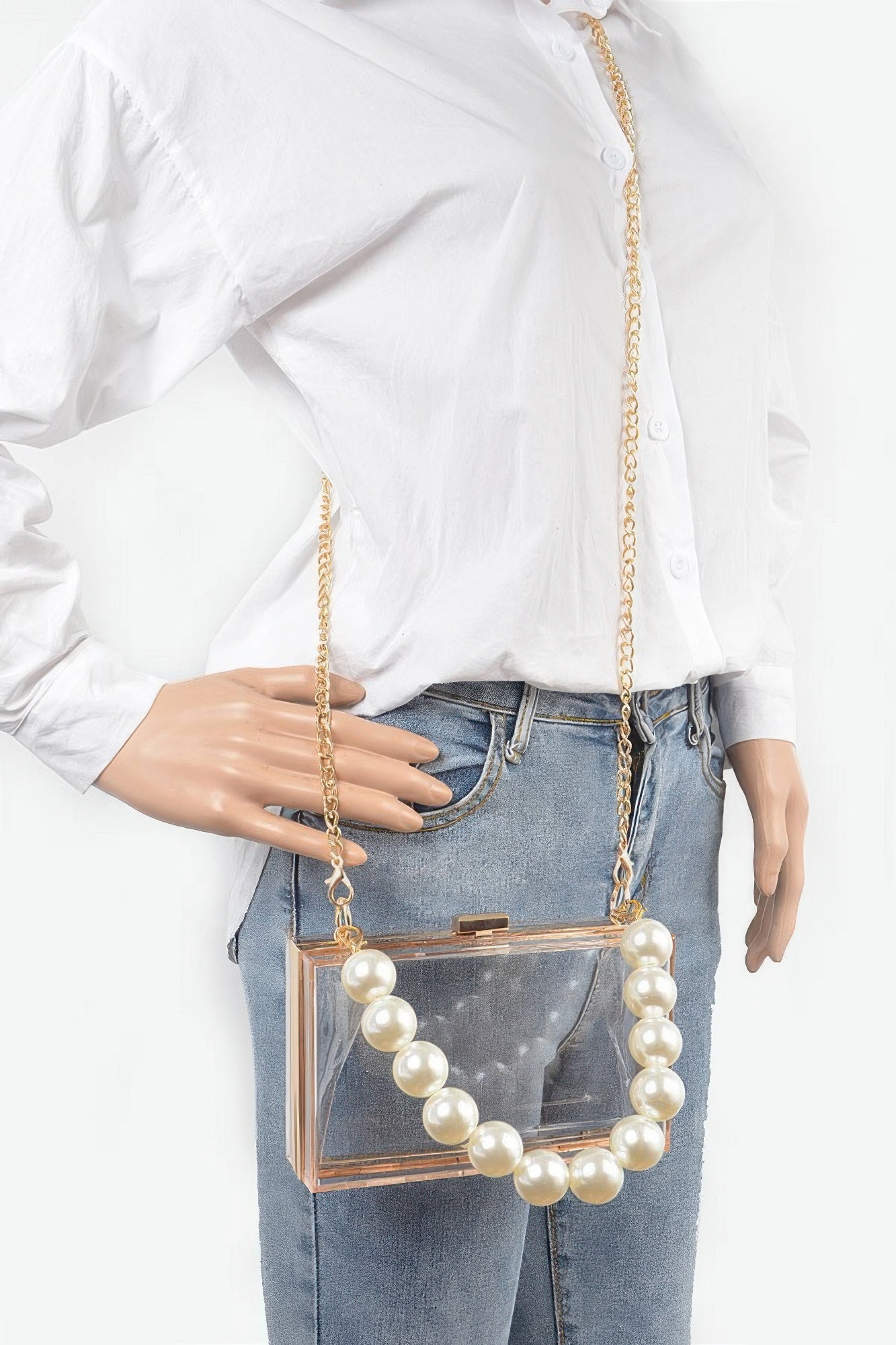 Pearl Handle Transparent Frame Clutch | Mixtshop LLC