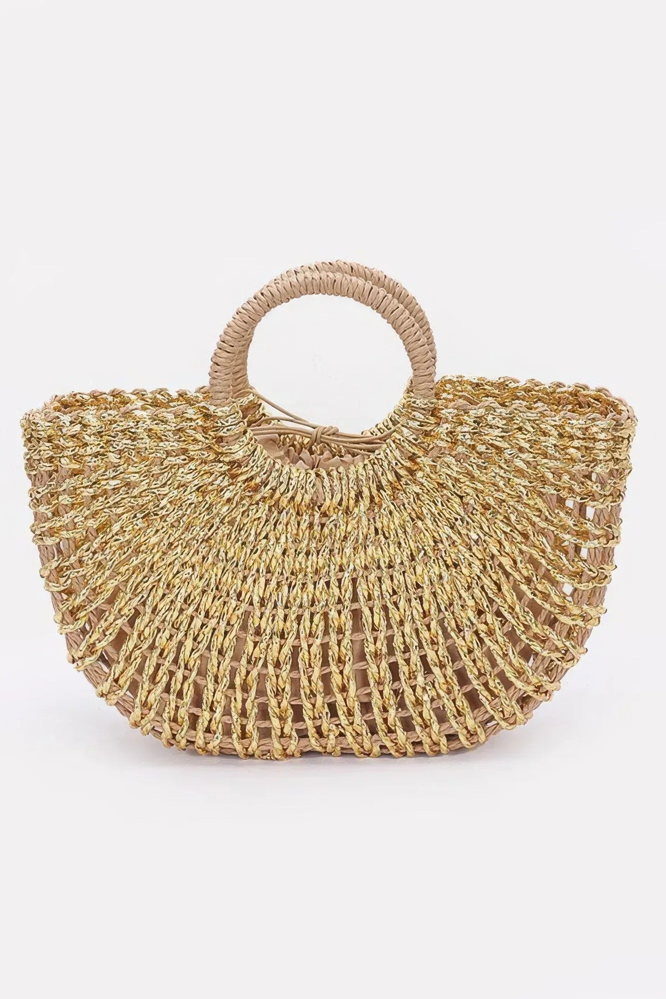Metallic Faux Straw Tote Bag W Pouch Secondary image