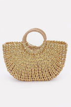 Metallic Faux Straw Tote Bag W Pouch | Mixtshop LLC