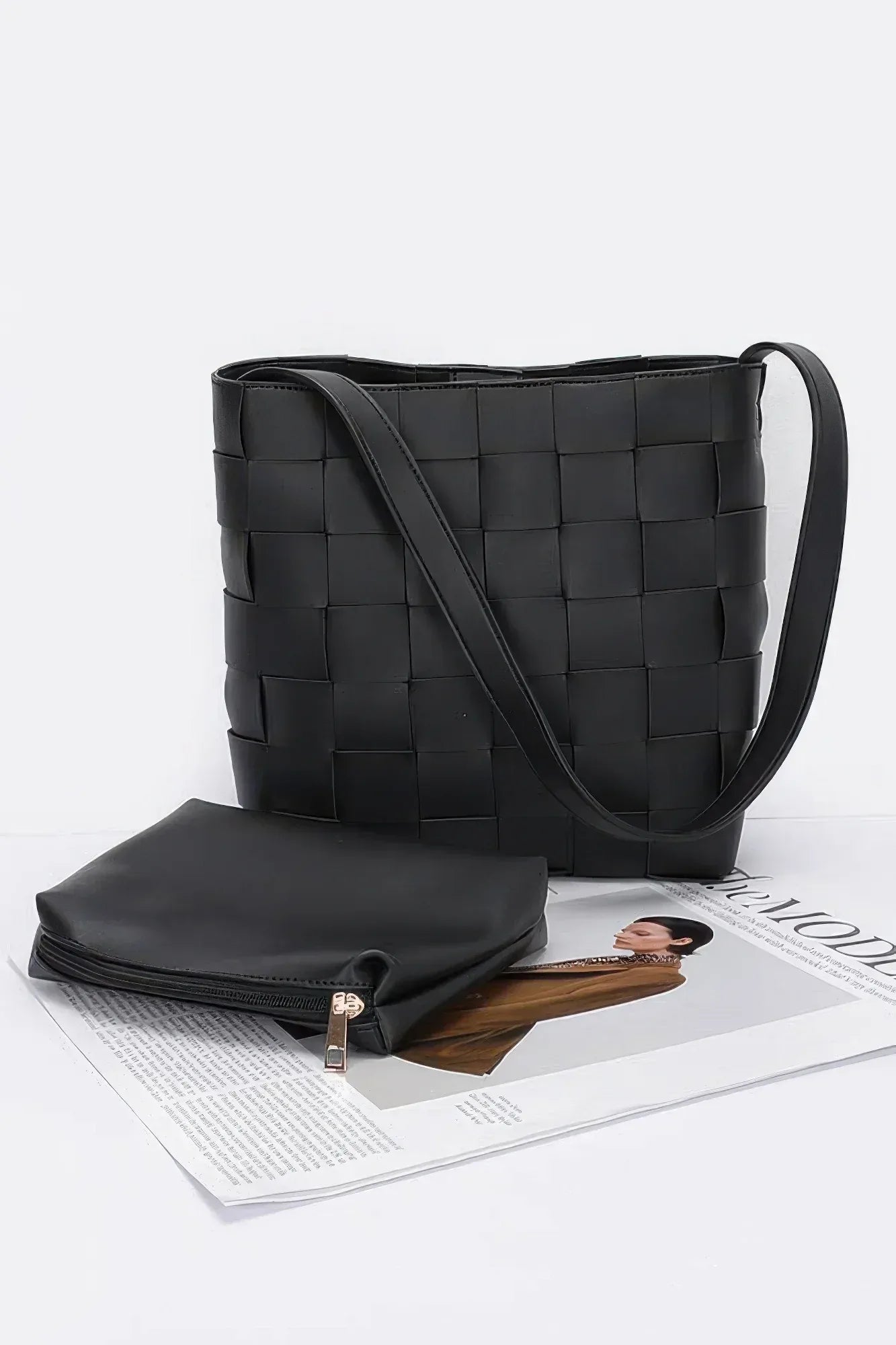 Faux Leather Braided Shoulder Bag W Pouch | Mixtshop LLC Main image