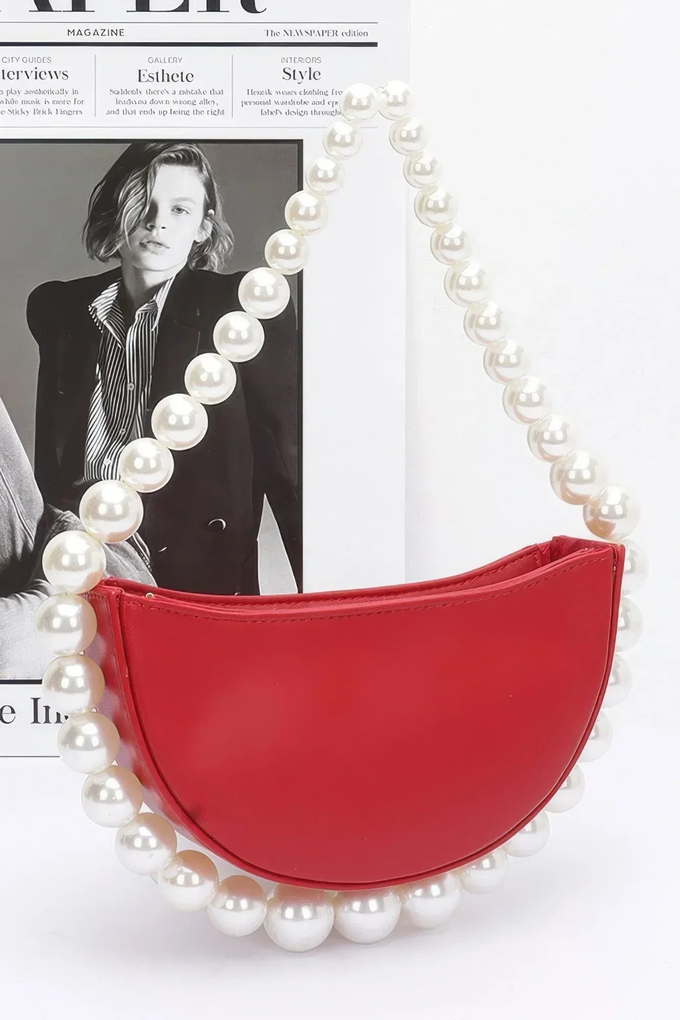 Faux Pearl Handle Half Moon Bag | Mixtshop LLC Main image