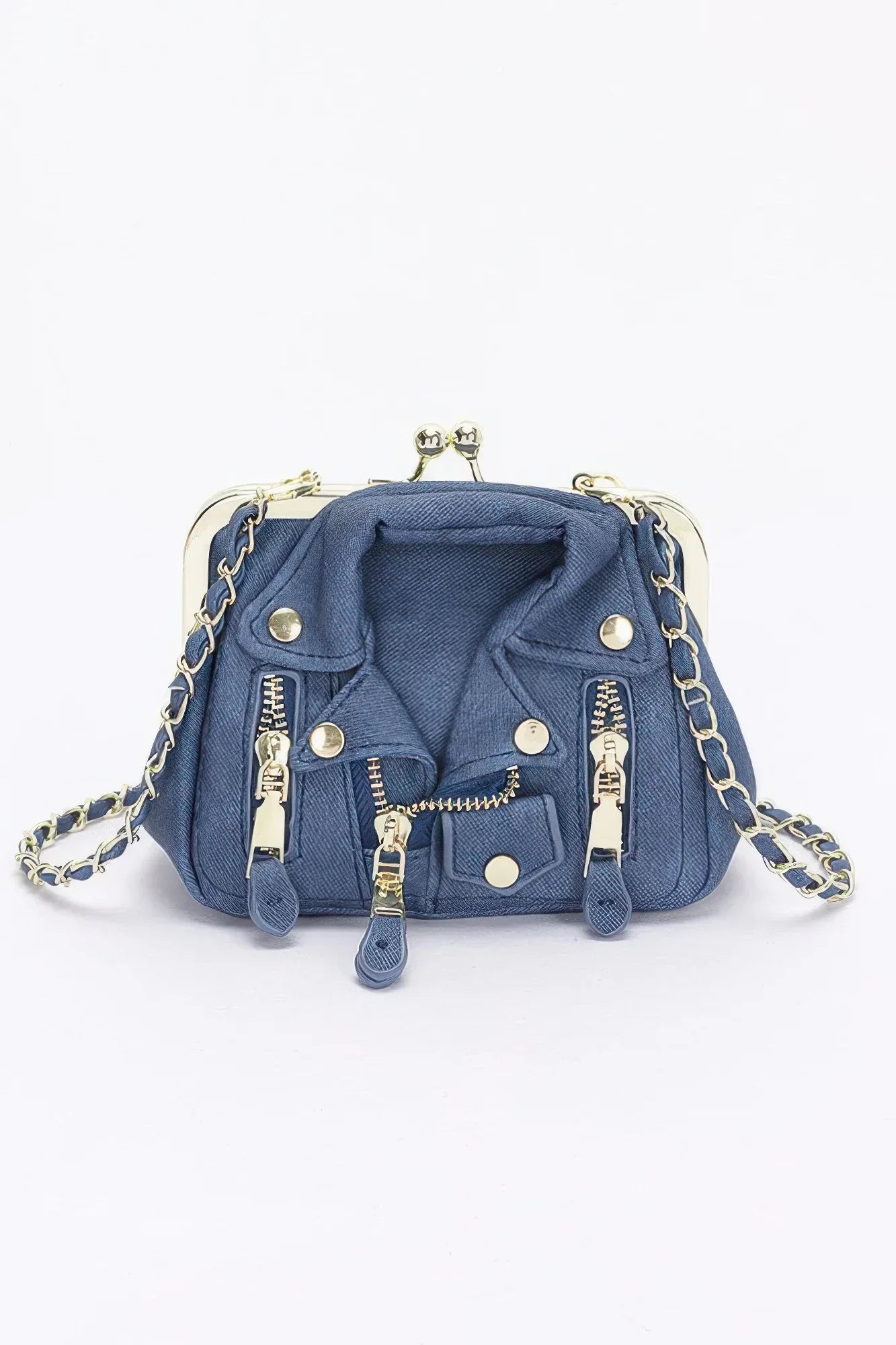 Faux Denim Leather Jacket Style Crossbody Bag | Mixtshop LLC Main image