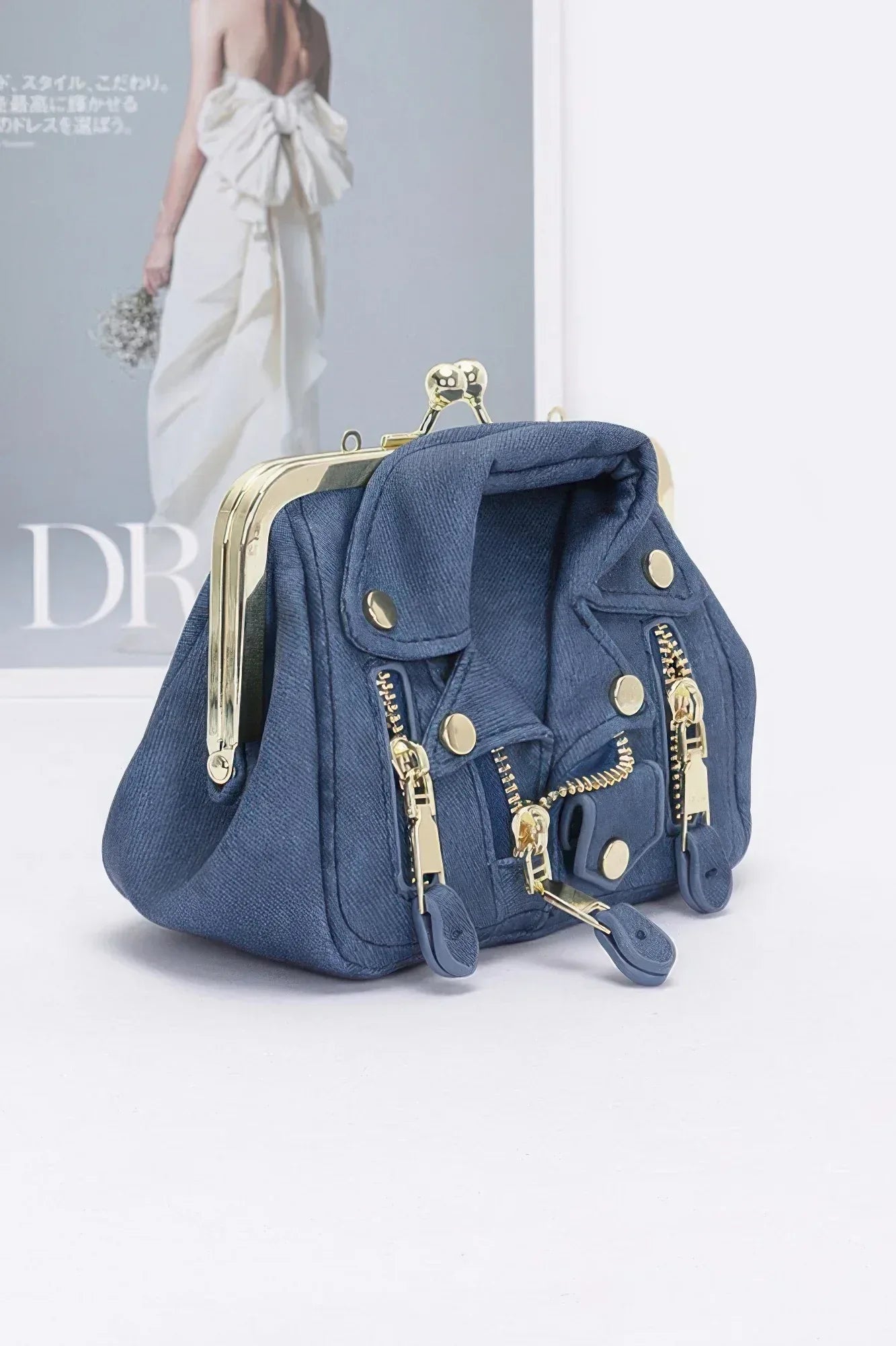 Faux Denim Leather Jacket Style Crossbody Bag Secondary image