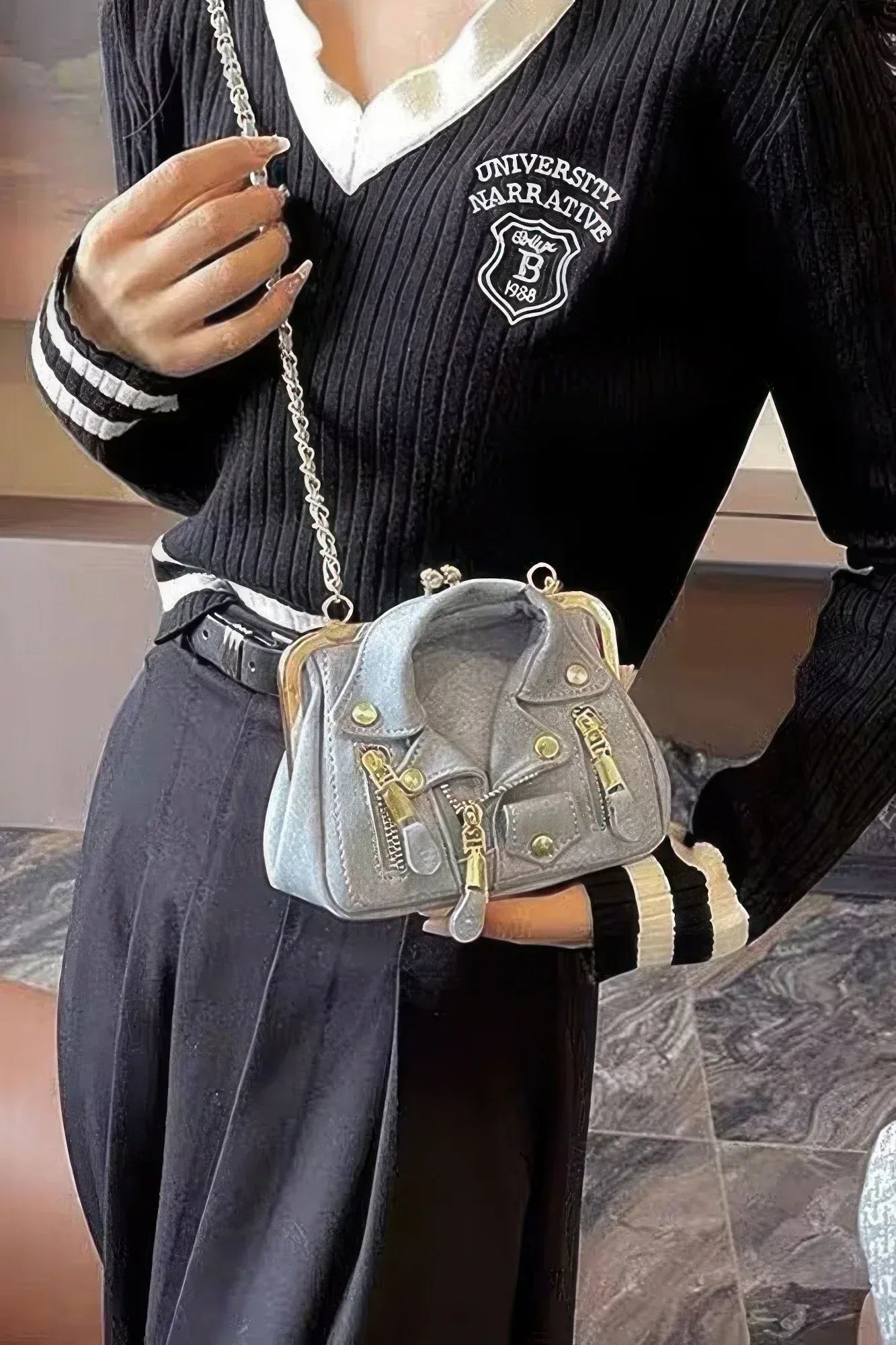 Faux Denim Leather Jacket Style Crossbody Bag | Mixtshop LLC