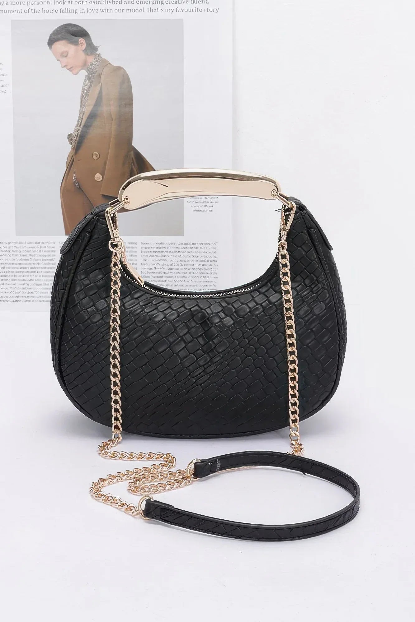 Embossed Faux Leather Metal Handle Bag | Mixtshop LLC Main image