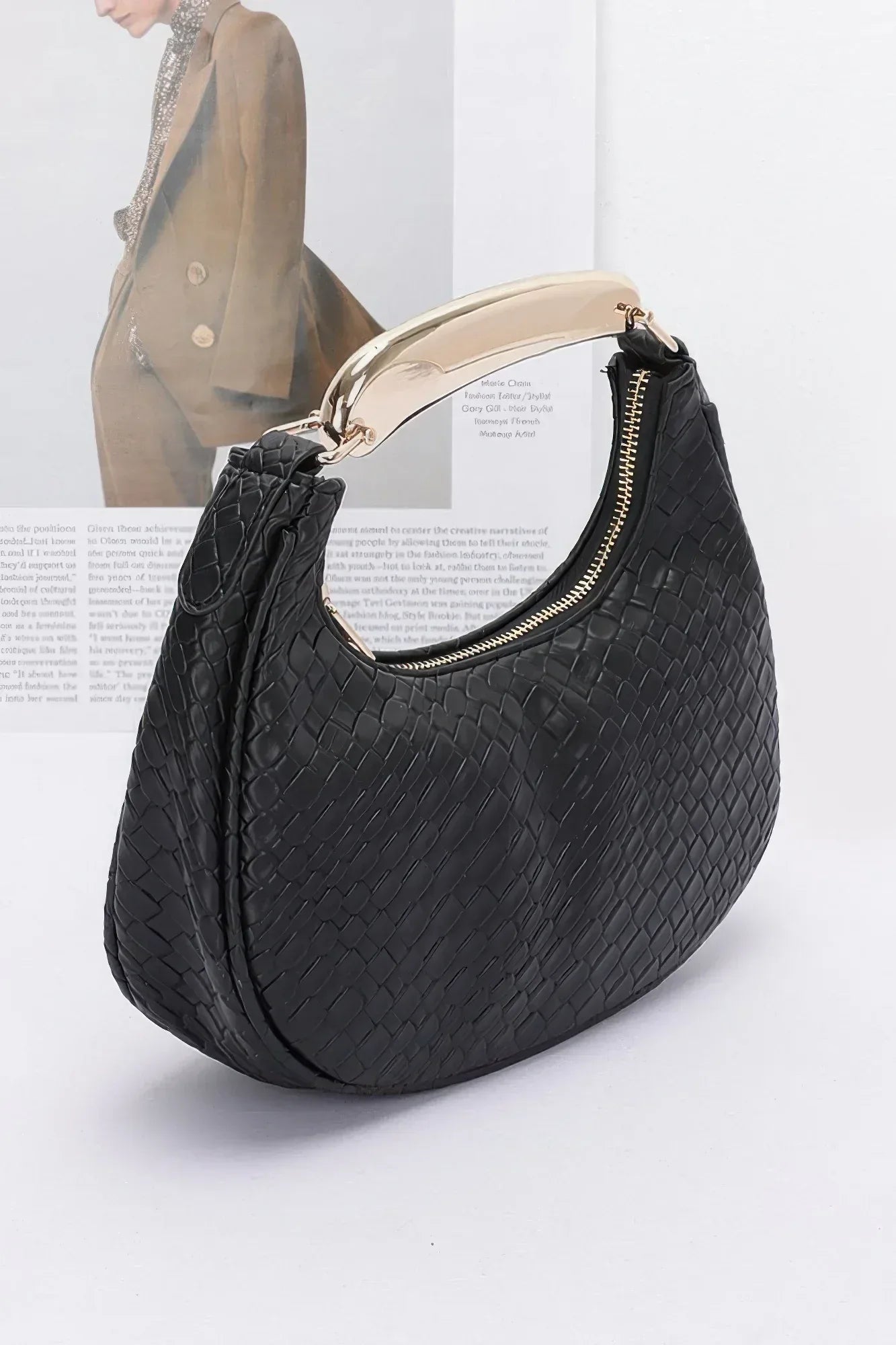 Embossed Faux Leather Metal Handle Bag Secondary image