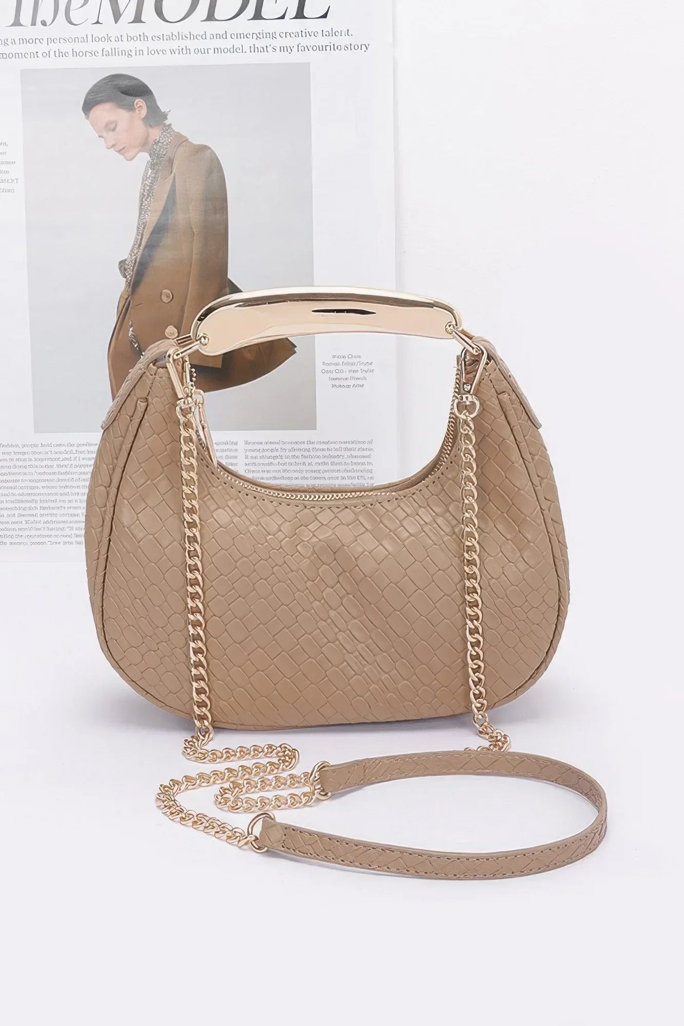 Embossed Faux Leather Metal Handle Bag | Mixtshop LLC
