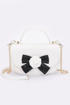 Faux Leather Flower Ribbon Top Handle Flap Bag | Mixtshop LLC
