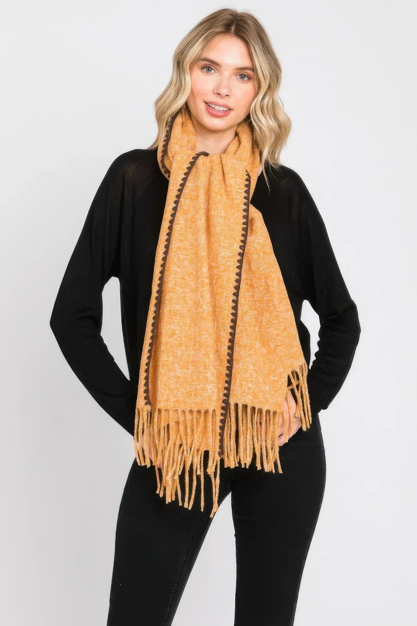 Textured Solid Fringe Scarf | Mixtshop LLC Main image