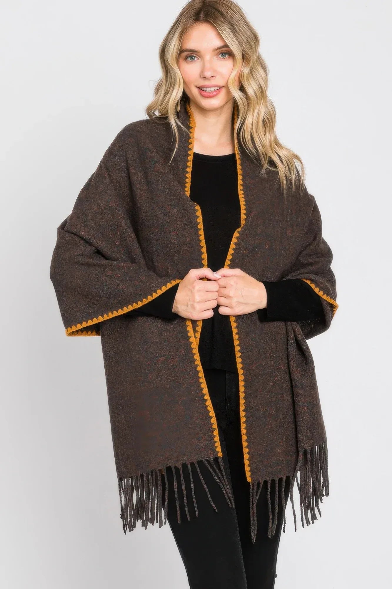 Textured Solid Fringe Scarf Secondary image