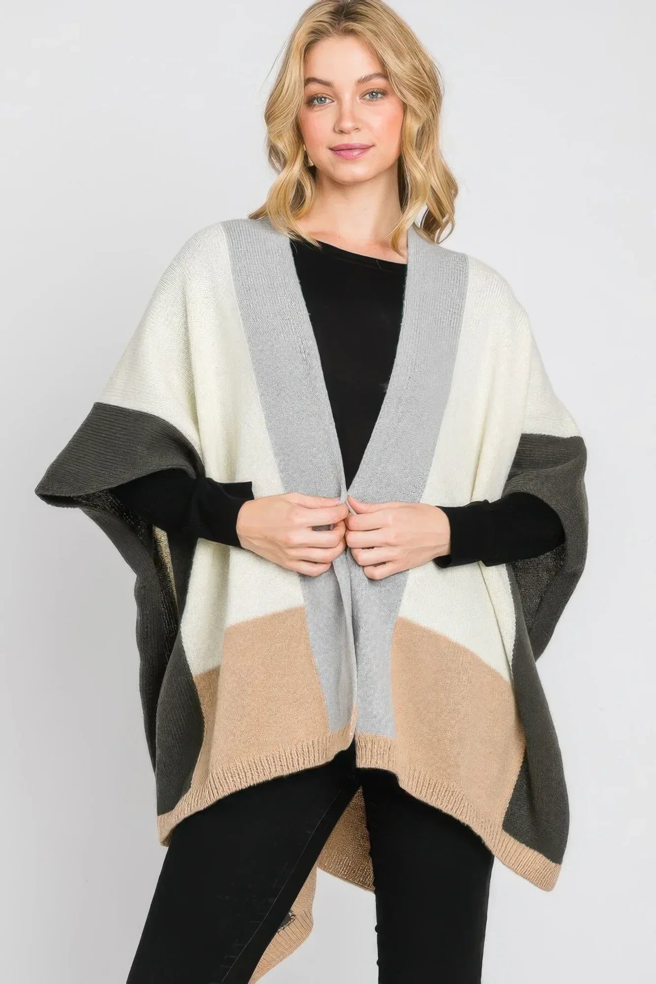 Soft Color Blocked Ruana Secondary image