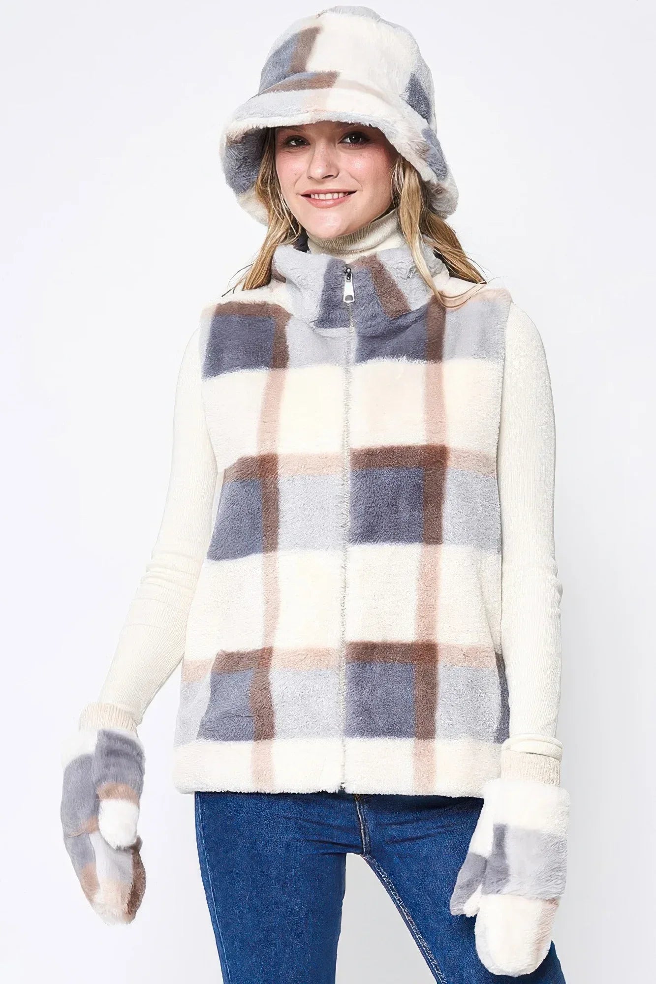 Plaid Faux Fur Vest | Mixtshop LLC Main image