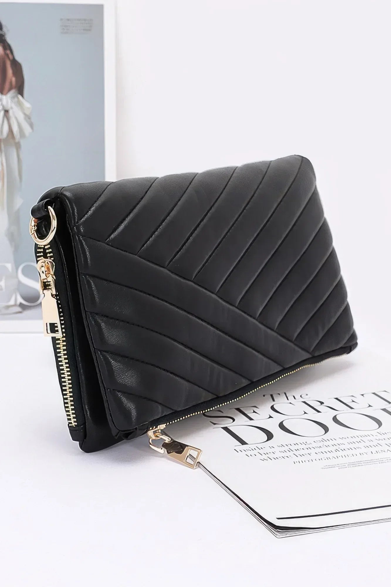 Quilted Faux Leather Half Folded Cltuch | Mixtshop LLC Main image