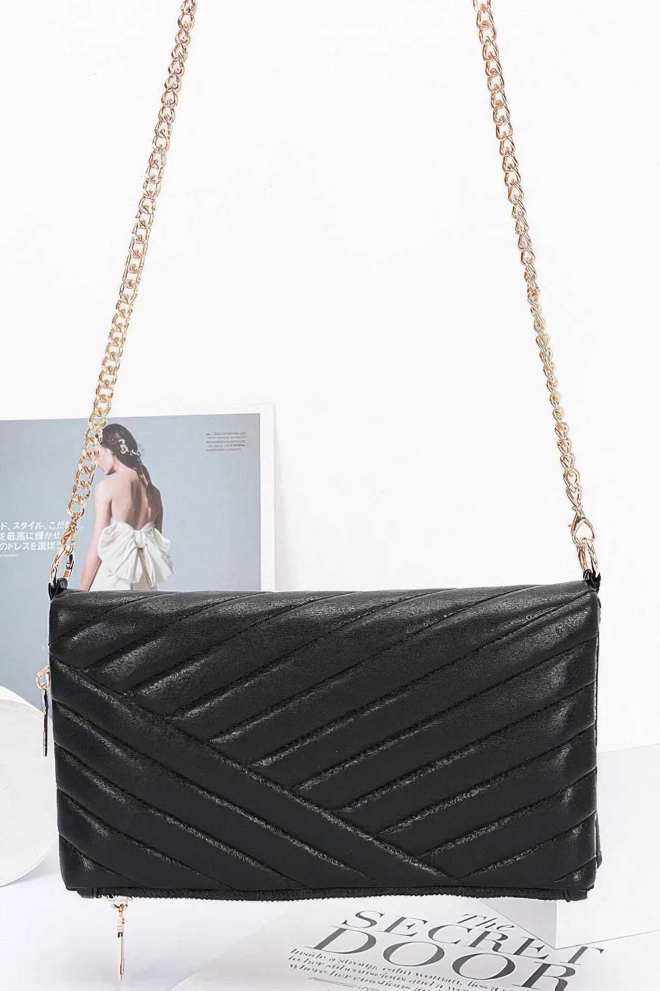 Quilted Faux Leather Half Folded Cltuch Secondary image