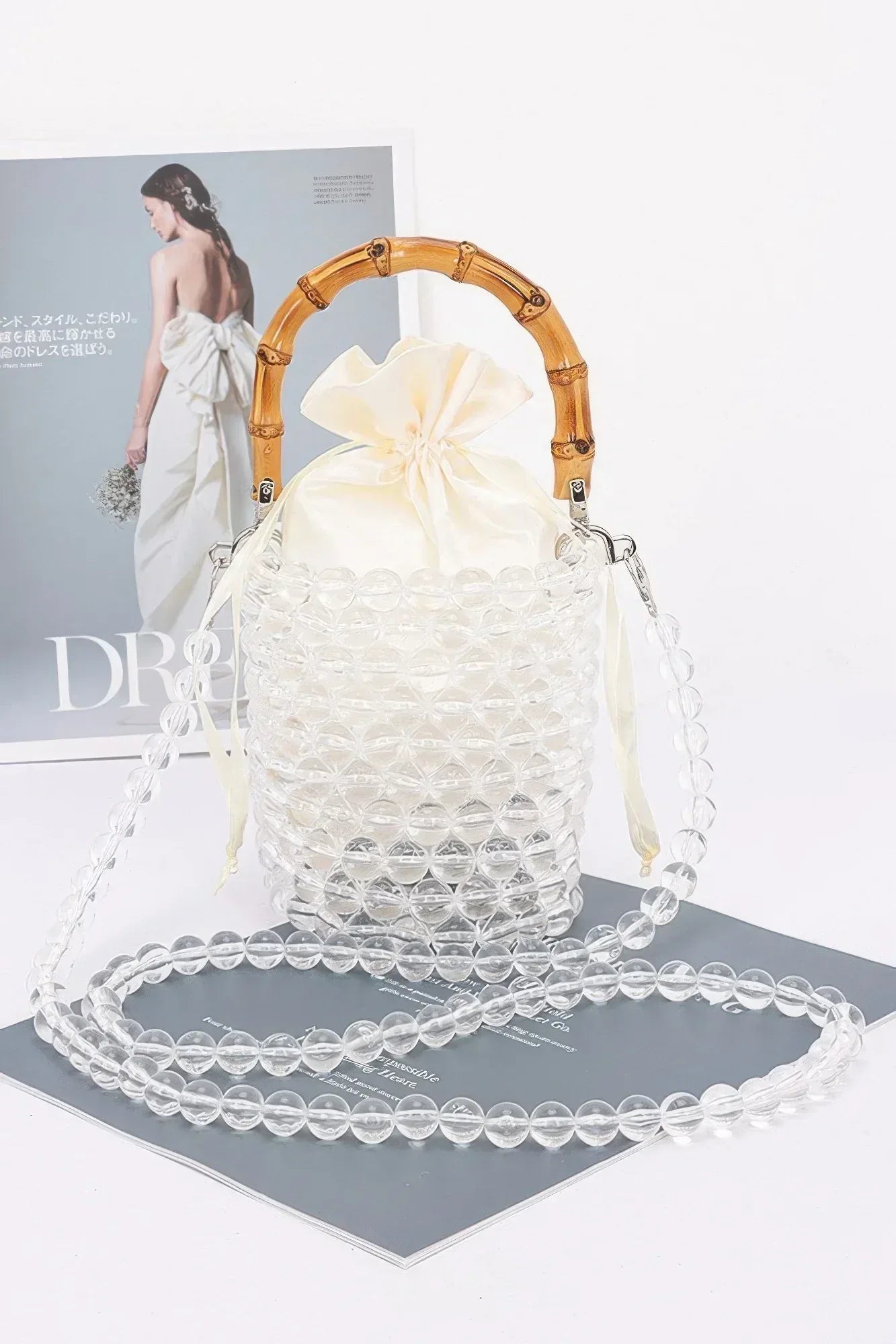 Bamboo Handle Transparent Bead Chic Tote Bag | Mixtshop LLC Main image