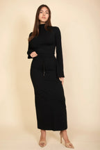 Mock Neck Bell Sleeve Crop Top & Maxi Skirt Set | Mixtshop LLC