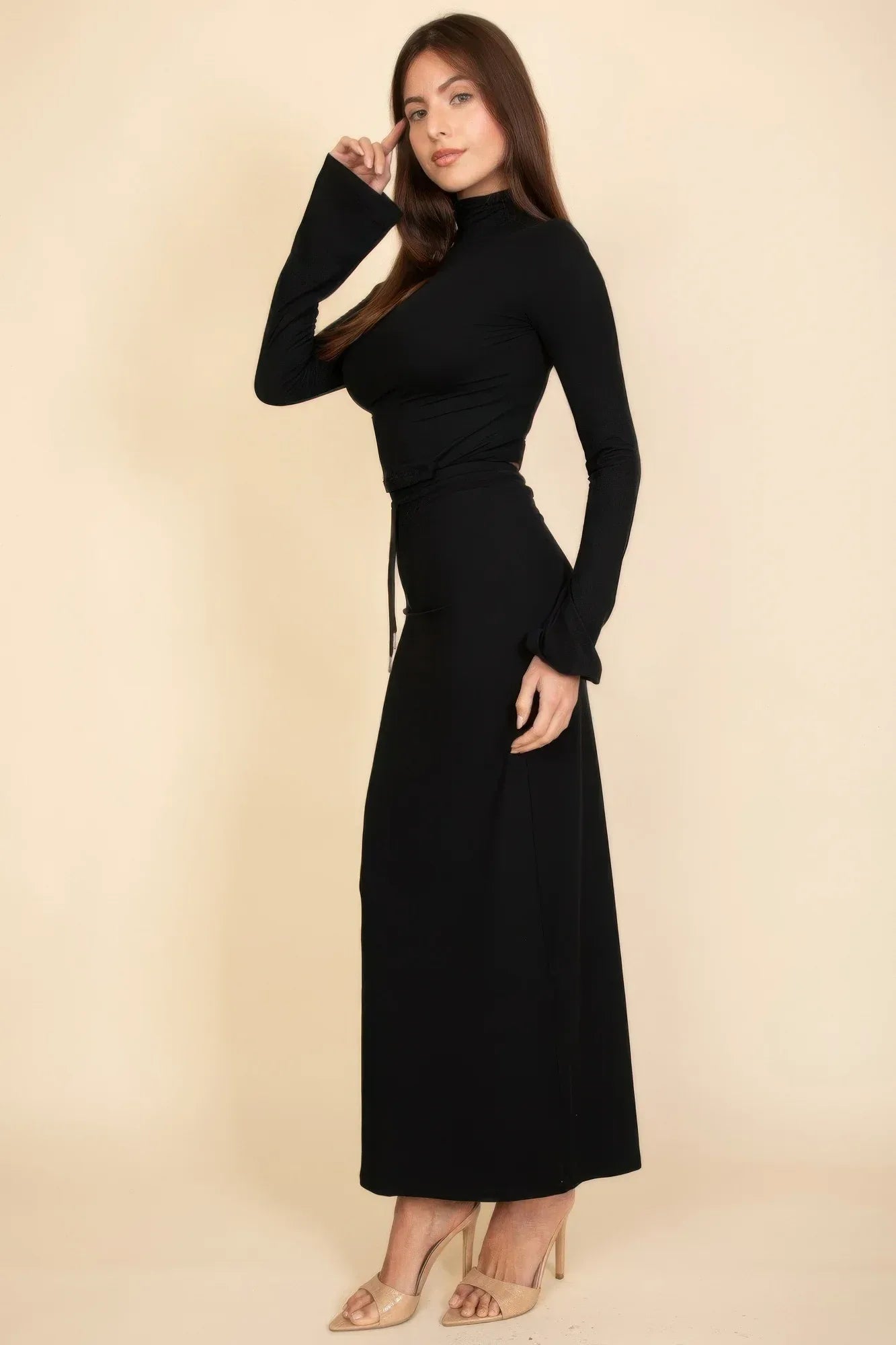 Mock Neck Bell Sleeve Crop Top & Maxi Skirt Set | Mixtshop LLC
